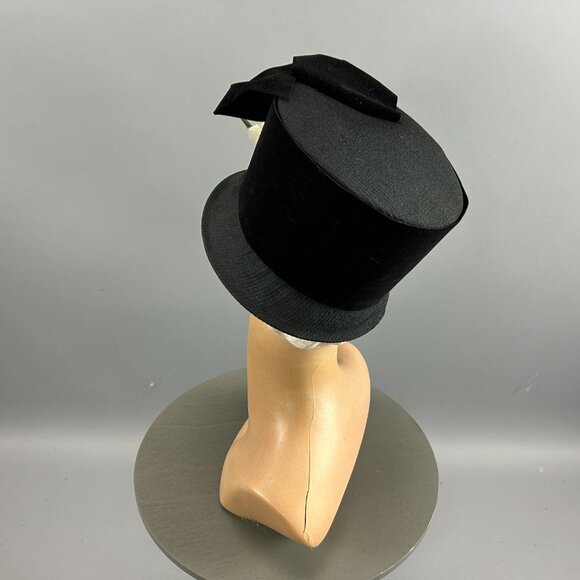 Vintage 1960s Black Straw Bucket Hat  with Large White Flower & Velvet  Ribbon main image 2